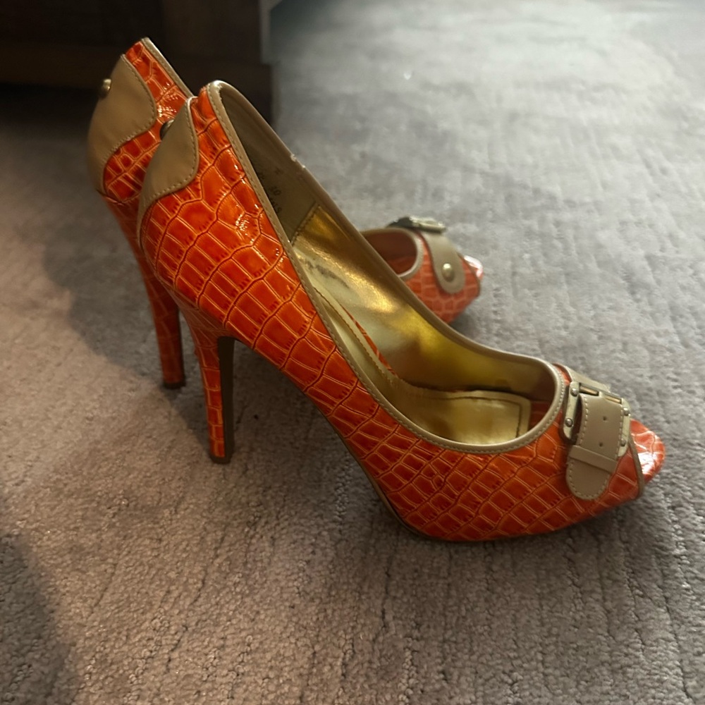 Orange Peep-Toe Heels